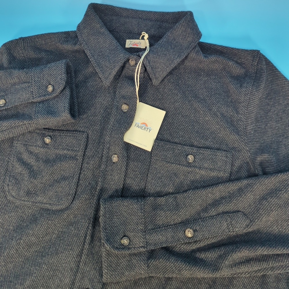 Faherty Mens Large Stretch Knit Alpine Charcoal Grey Herringbone WKC0001-HBT